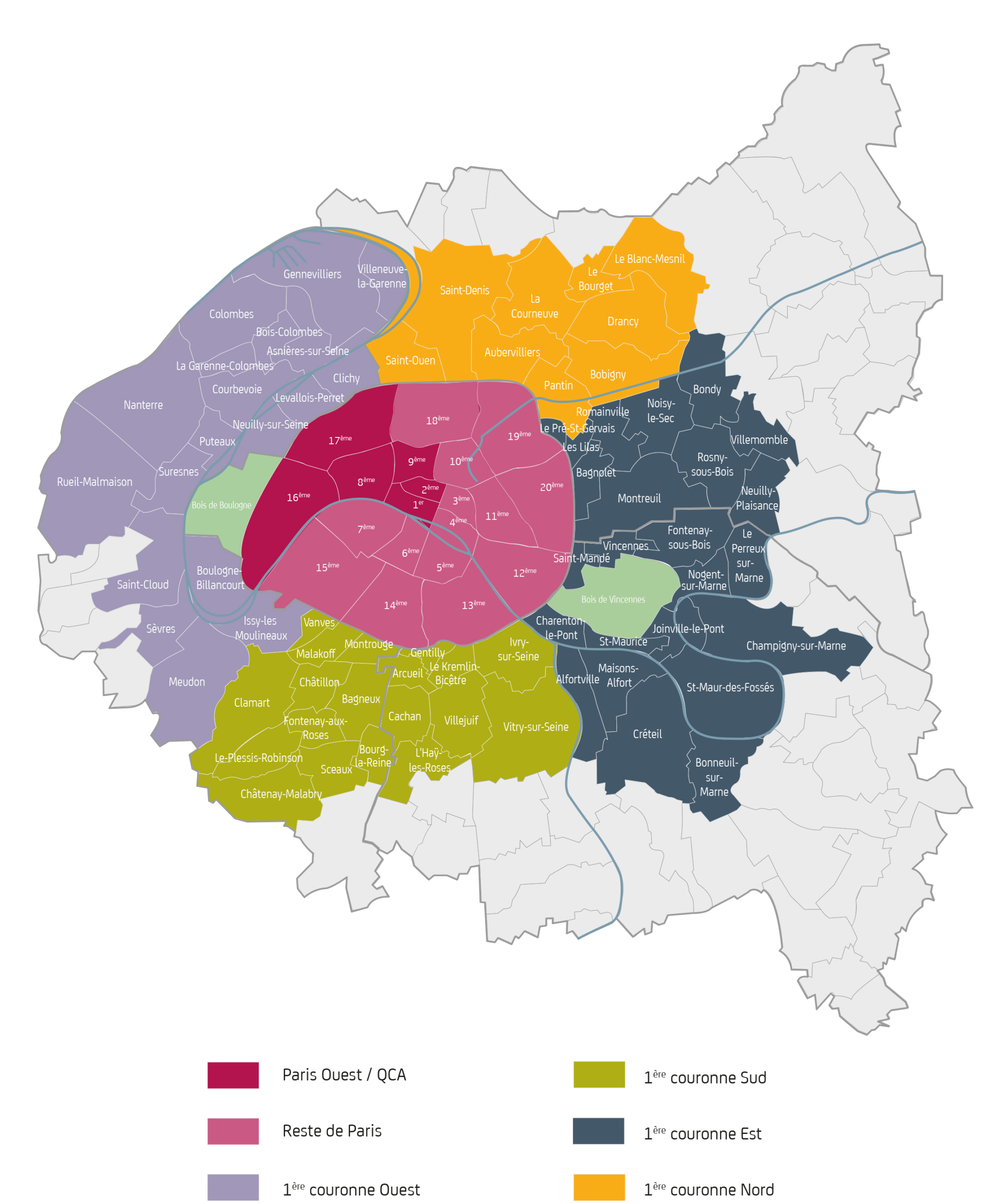 Carte des principaux marchés tertiaires en Ile de France NCT Immo