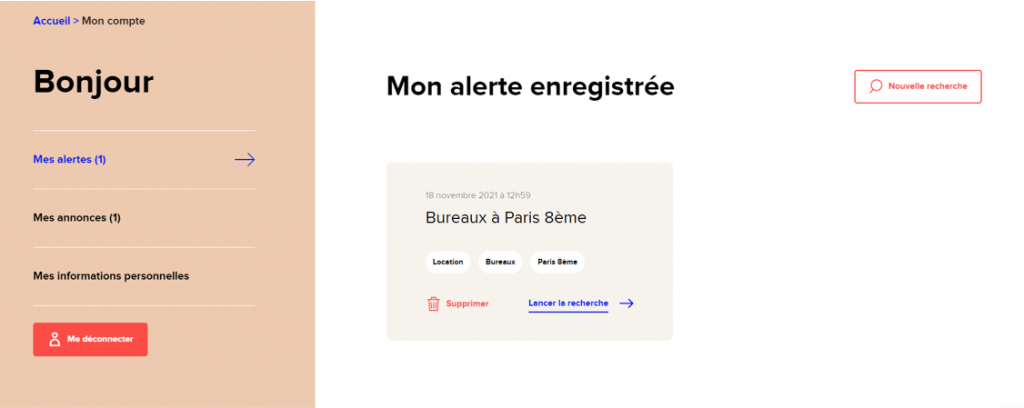 mon alerte enregistrée